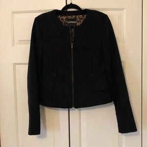 Express Black Zip Front Women's Jacket with Leopard Lining